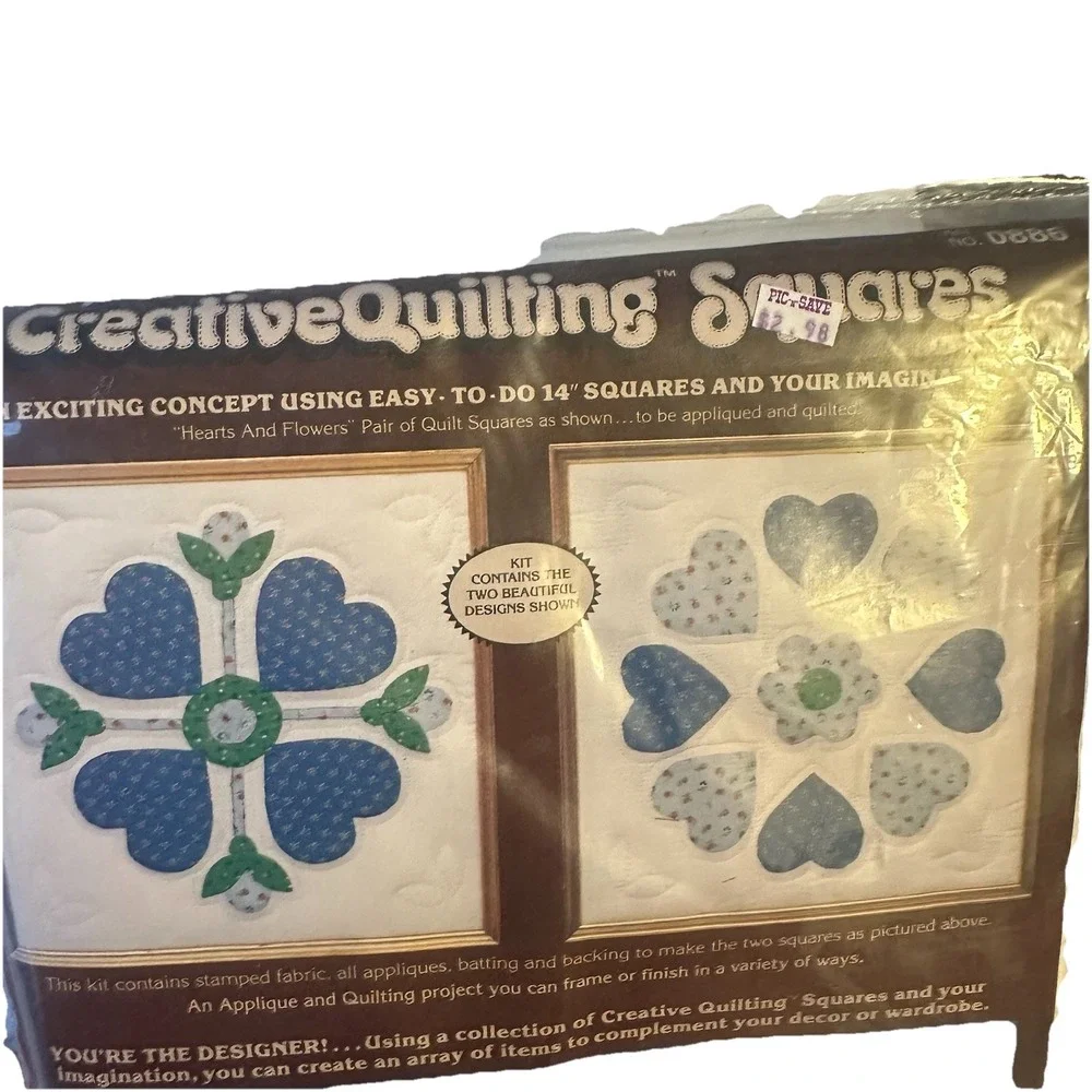 Vintage 80s‎ Paragon Creative Quilting Squares Kit Blue Hearts and Flowers New